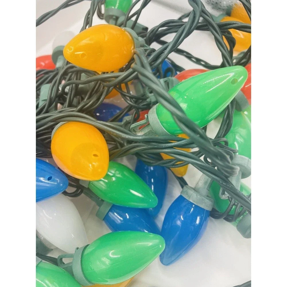 Lot of 3 Sets Opaque Colored Retro Christmas Lights w/Green Wire (50) Each C2